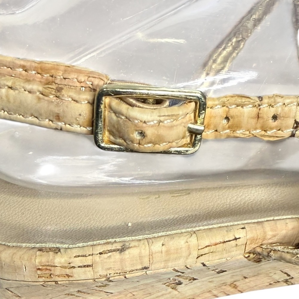 Stuart Weitzman Tan Cork Wedge Sandal Tortoise Link Women's Size 8M - Picture 10 of 10